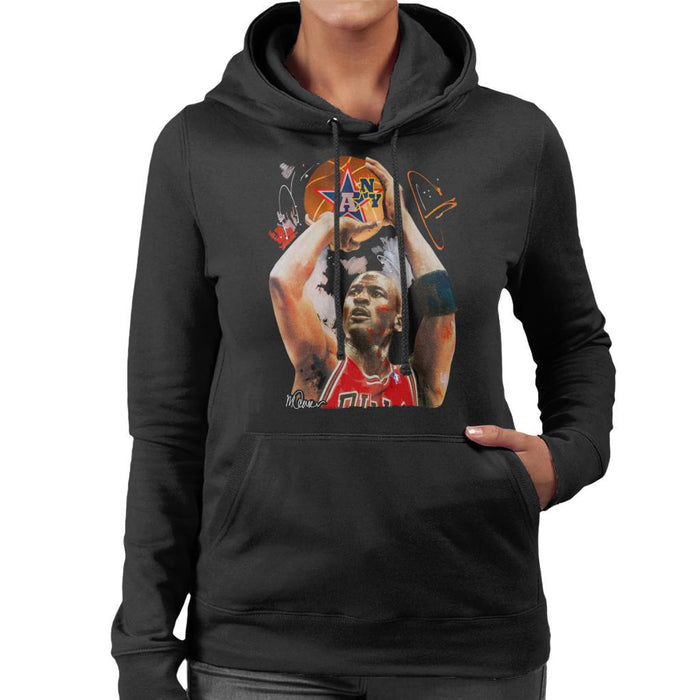 Sidney Maurer Original Portrait Of Michael Jordan Bulls Red Jersey Womens Hooded Sweatshirt - Womens Hooded Sweatshirt