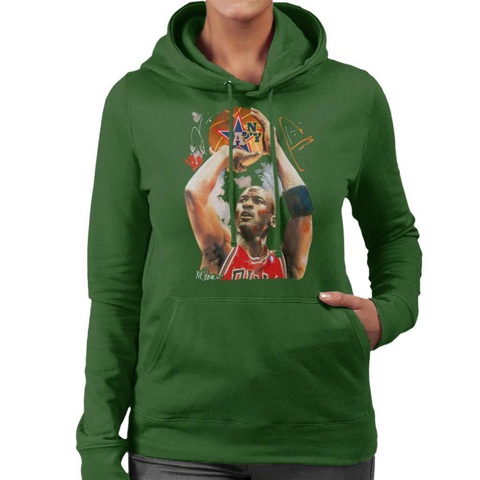 Sidney Maurer Original Portrait Of Michael Jordan Bulls Red Jersey Womens Hooded Sweatshirt - Womens Hooded Sweatshirt