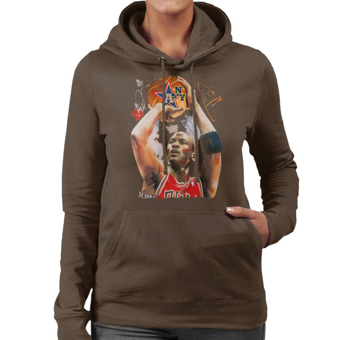 Sidney Maurer Original Portrait Of Michael Jordan Bulls Red Jersey Womens Hooded Sweatshirt - Womens Hooded Sweatshirt