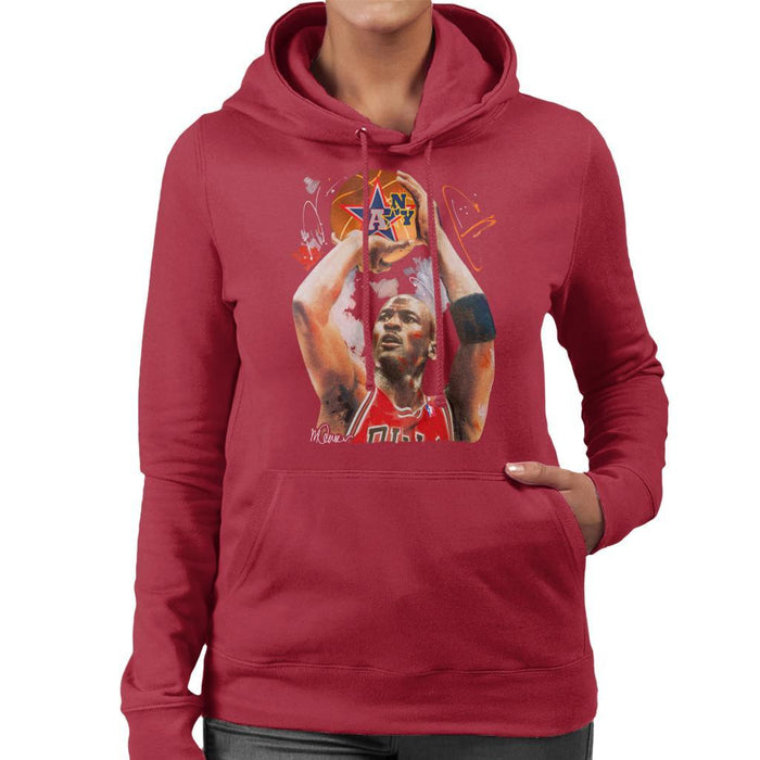Sidney Maurer Original Portrait Of Michael Jordan Bulls Red Jersey Womens Hooded Sweatshirt - Womens Hooded Sweatshirt