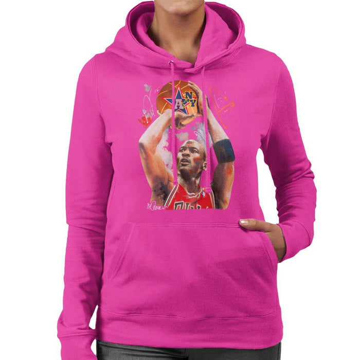 Sidney Maurer Original Portrait Of Michael Jordan Bulls Red Jersey Womens Hooded Sweatshirt - Womens Hooded Sweatshirt