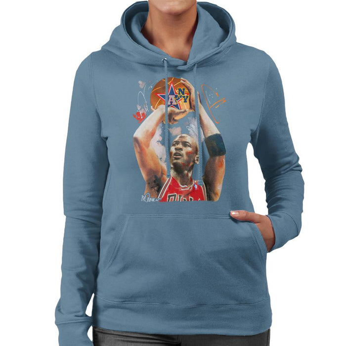 Sidney Maurer Original Portrait Of Michael Jordan Bulls Red Jersey Womens Hooded Sweatshirt - Womens Hooded Sweatshirt