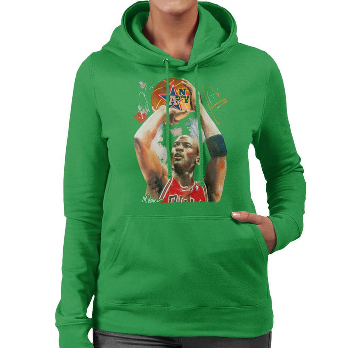 Sidney Maurer Original Portrait Of Michael Jordan Bulls Red Jersey Womens Hooded Sweatshirt - Womens Hooded Sweatshirt