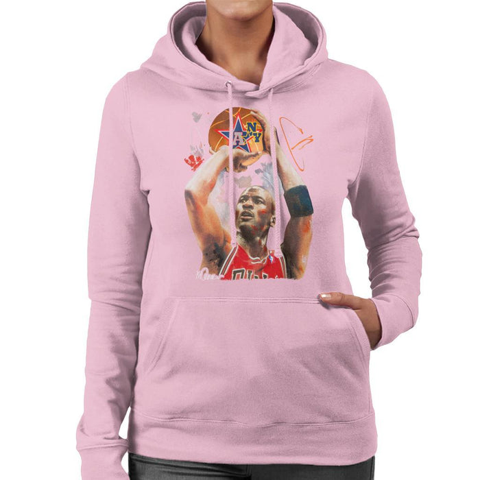 Sidney Maurer Original Portrait Of Michael Jordan Bulls Red Jersey Womens Hooded Sweatshirt - Small / Light Pink - Womens Hooded Sweatshirt