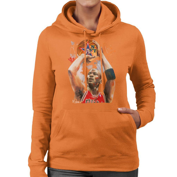 Sidney Maurer Original Portrait Of Michael Jordan Bulls Red Jersey Womens Hooded Sweatshirt - Womens Hooded Sweatshirt