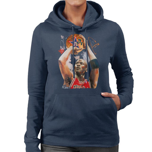 Sidney Maurer Original Portrait Of Michael Jordan Bulls Red Jersey Womens Hooded Sweatshirt - Womens Hooded Sweatshirt