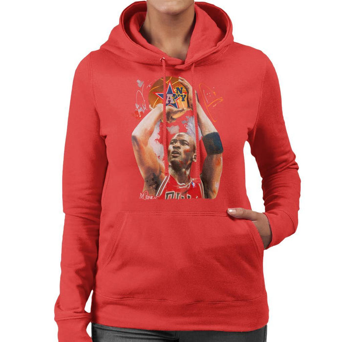 Sidney Maurer Original Portrait Of Michael Jordan Bulls Red Jersey Womens Hooded Sweatshirt - Womens Hooded Sweatshirt