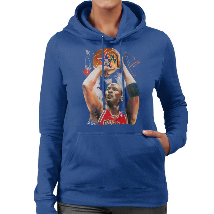 Sidney Maurer Original Portrait Of Michael Jordan Bulls Red Jersey Womens Hooded Sweatshirt - Womens Hooded Sweatshirt