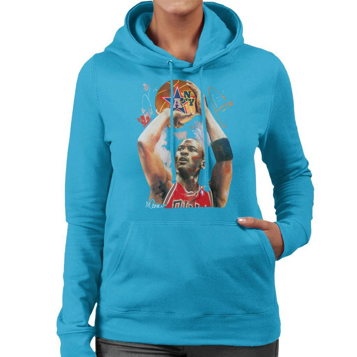 Sidney Maurer Original Portrait Of Michael Jordan Bulls Red Jersey Womens Hooded Sweatshirt - Womens Hooded Sweatshirt