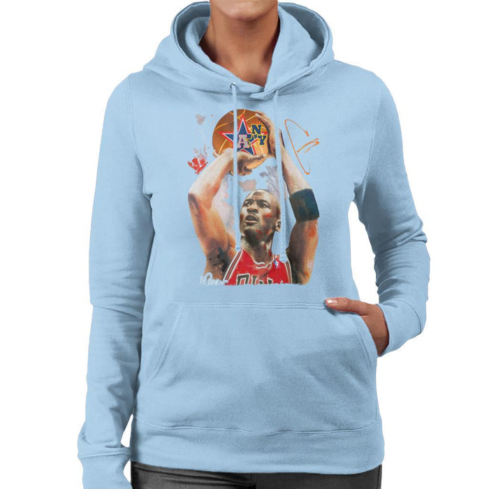 Sidney Maurer Original Portrait Of Michael Jordan Bulls Red Jersey Womens Hooded Sweatshirt - Womens Hooded Sweatshirt