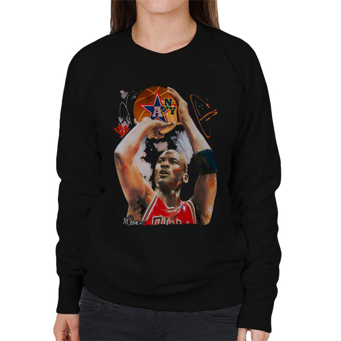 Sidney Maurer Original Portrait Of Michael Jordan Bulls Red Jersey Womens Sweatshirt - Womens Sweatshirt
