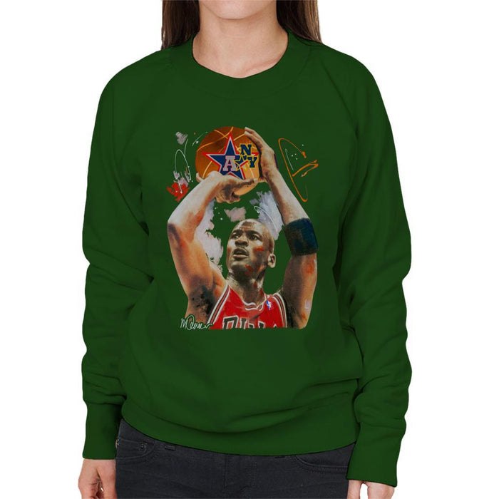 Sidney Maurer Original Portrait Of Michael Jordan Bulls Red Jersey Womens Sweatshirt - Womens Sweatshirt