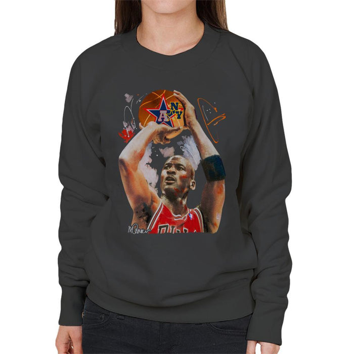 Sidney Maurer Original Portrait Of Michael Jordan Bulls Red Jersey Womens Sweatshirt - Womens Sweatshirt