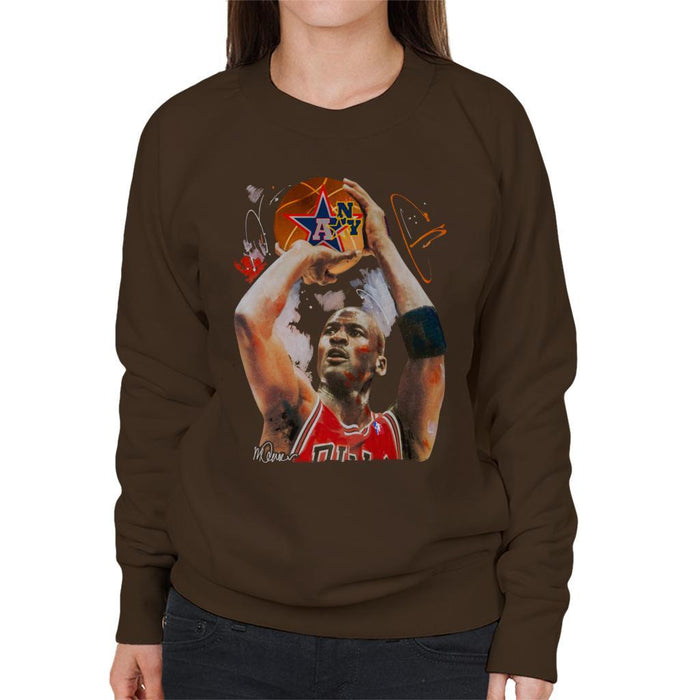 Sidney Maurer Original Portrait Of Michael Jordan Bulls Red Jersey Womens Sweatshirt - Womens Sweatshirt