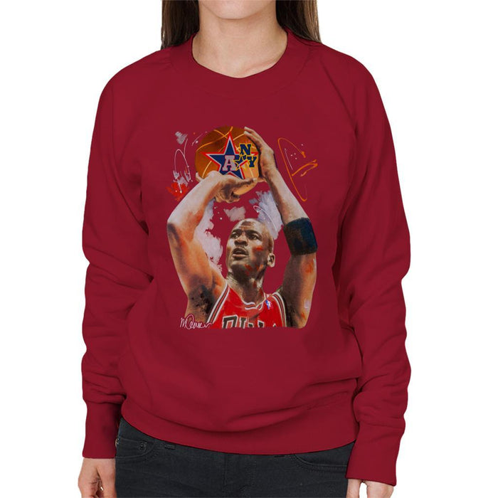 Sidney Maurer Original Portrait Of Michael Jordan Bulls Red Jersey Womens Sweatshirt - Womens Sweatshirt