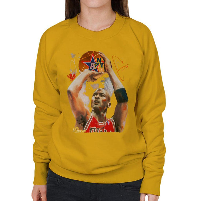 Sidney Maurer Original Portrait Of Michael Jordan Bulls Red Jersey Womens Sweatshirt - Womens Sweatshirt