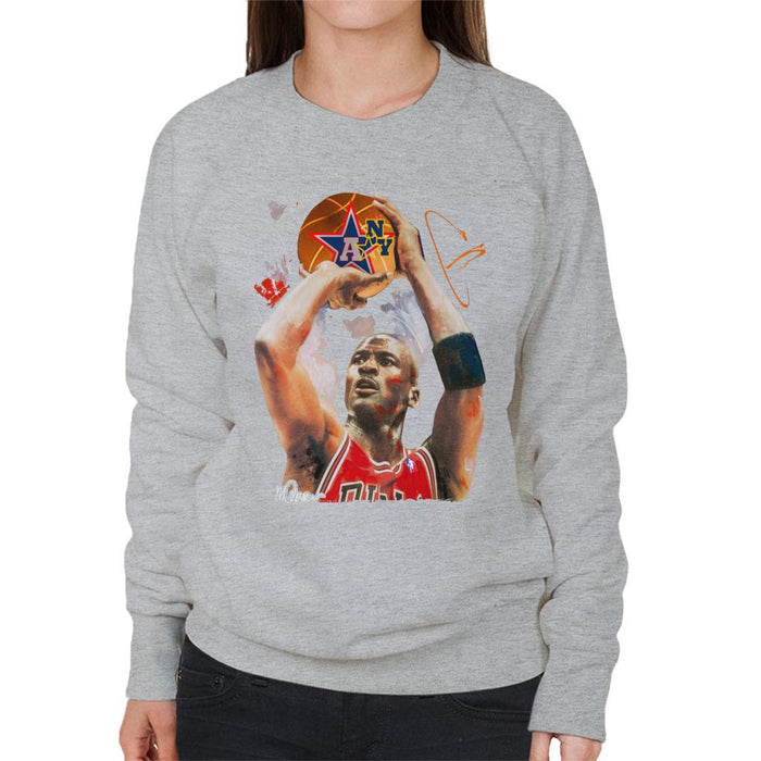 Sidney Maurer Original Portrait Of Michael Jordan Bulls Red Jersey Womens Sweatshirt - Womens Sweatshirt