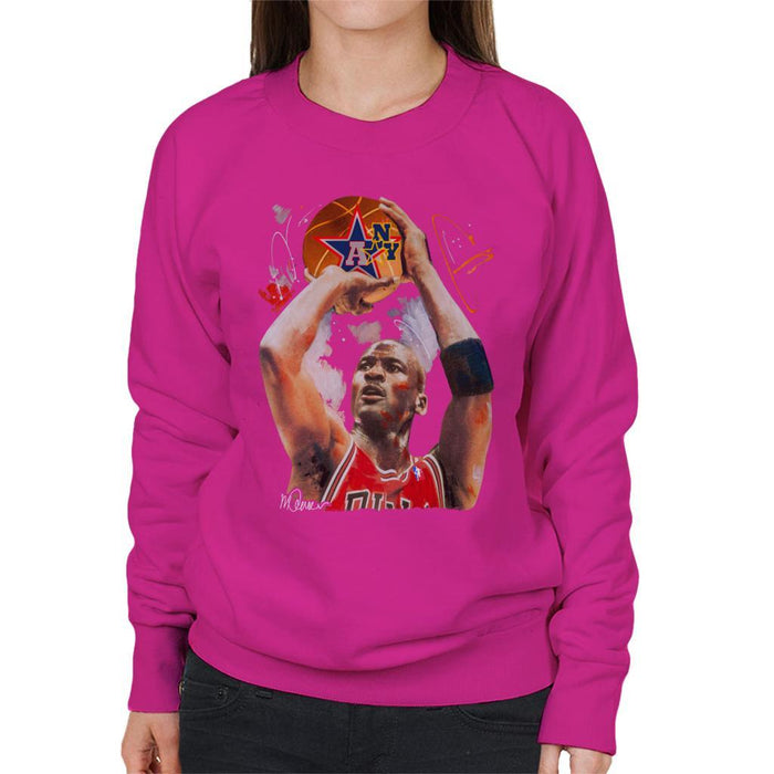 Sidney Maurer Original Portrait Of Michael Jordan Bulls Red Jersey Womens Sweatshirt - Womens Sweatshirt