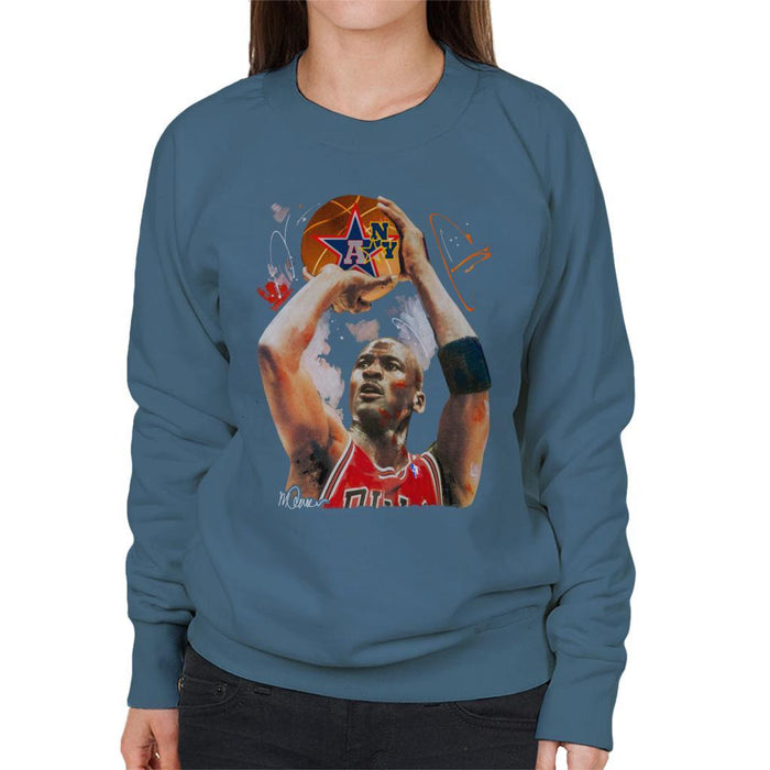 Sidney Maurer Original Portrait Of Michael Jordan Bulls Red Jersey Womens Sweatshirt - Womens Sweatshirt
