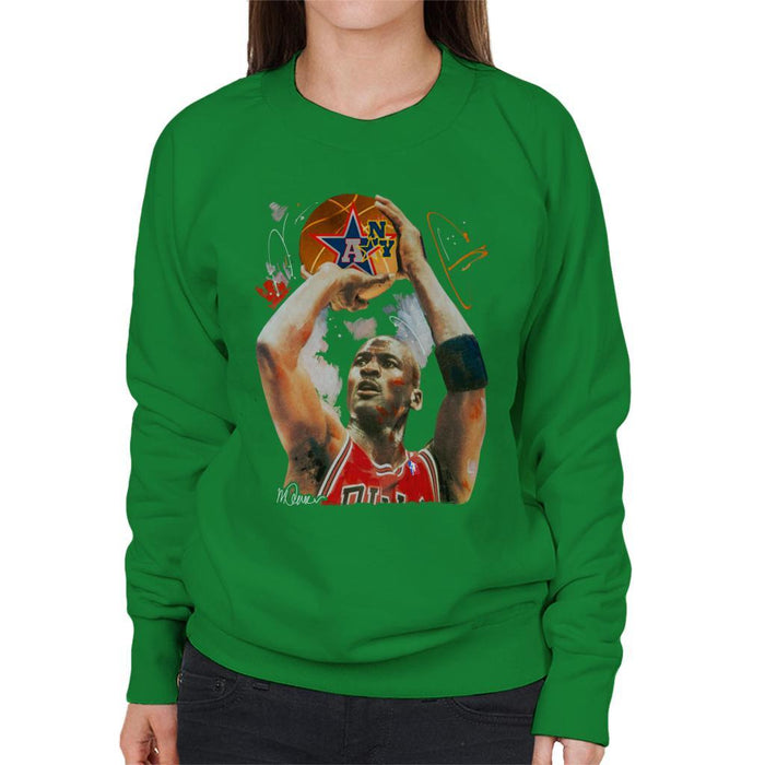 Sidney Maurer Original Portrait Of Michael Jordan Bulls Red Jersey Womens Sweatshirt - Womens Sweatshirt