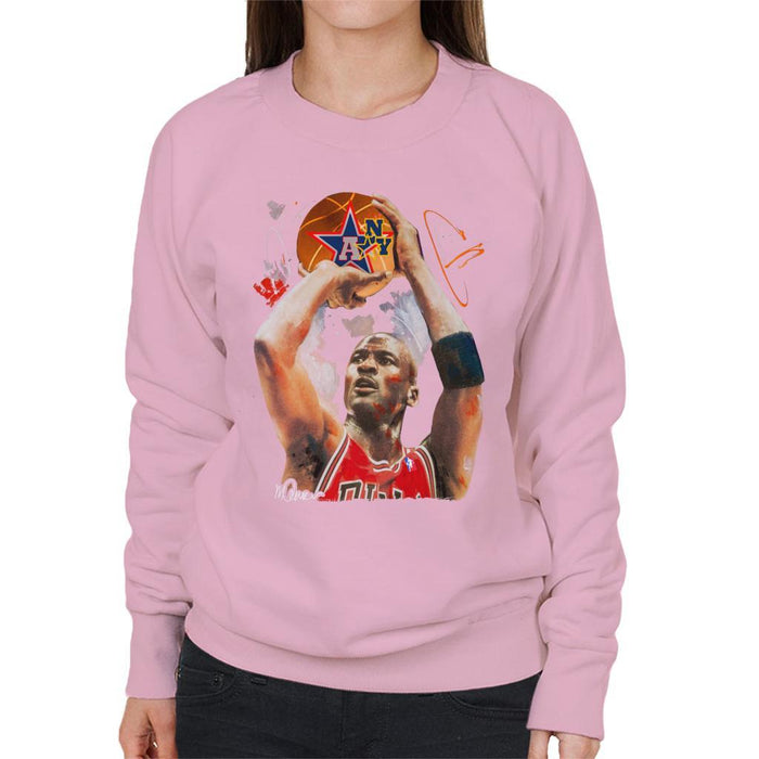 Sidney Maurer Original Portrait Of Michael Jordan Bulls Red Jersey Womens Sweatshirt - Small / Light Pink - Womens Sweatshirt