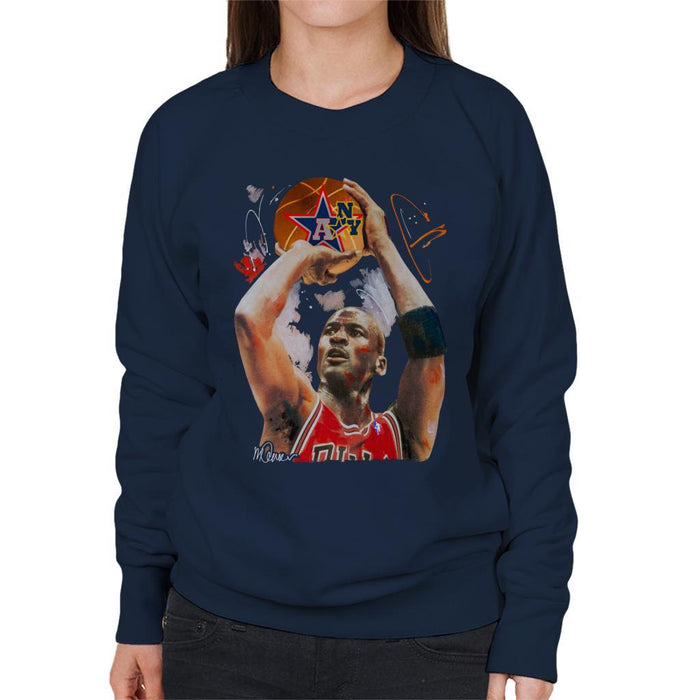 Sidney Maurer Original Portrait Of Michael Jordan Bulls Red Jersey Womens Sweatshirt - Womens Sweatshirt