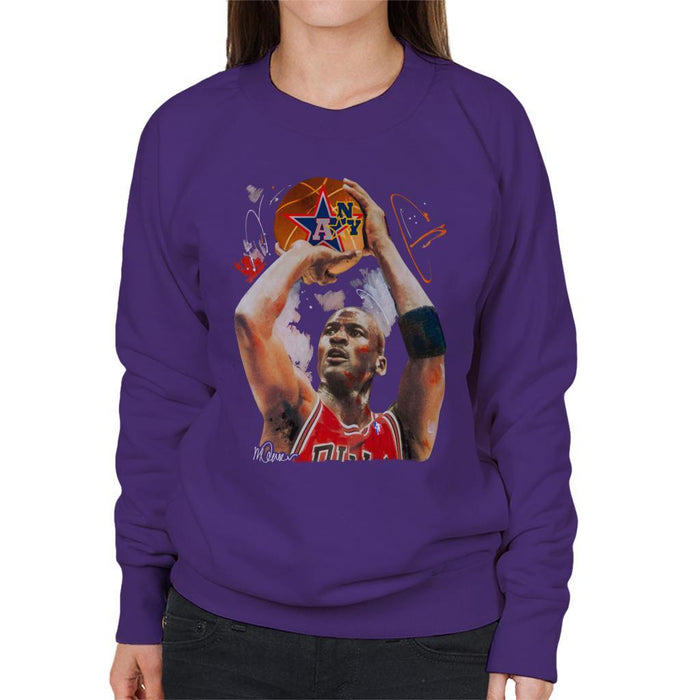 Sidney Maurer Original Portrait Of Michael Jordan Bulls Red Jersey Womens Sweatshirt - Womens Sweatshirt