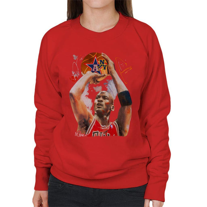 Sidney Maurer Original Portrait Of Michael Jordan Bulls Red Jersey Womens Sweatshirt - Womens Sweatshirt