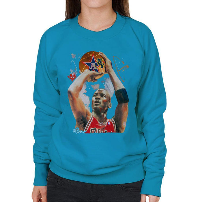 Sidney Maurer Original Portrait Of Michael Jordan Bulls Red Jersey Womens Sweatshirt - Womens Sweatshirt