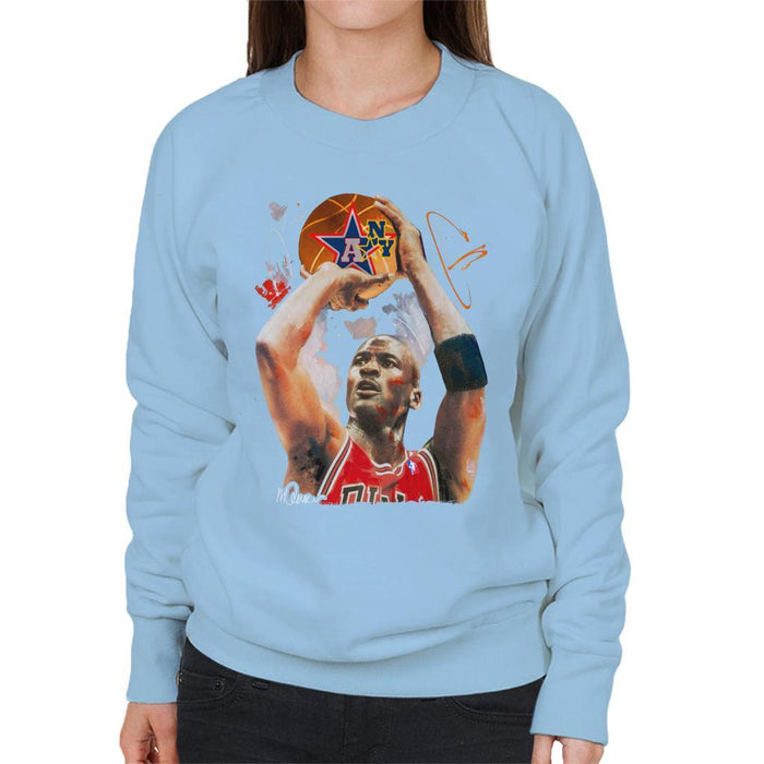 Sidney Maurer Original Portrait Of Michael Jordan Bulls Red Jersey Womens Sweatshirt - Womens Sweatshirt