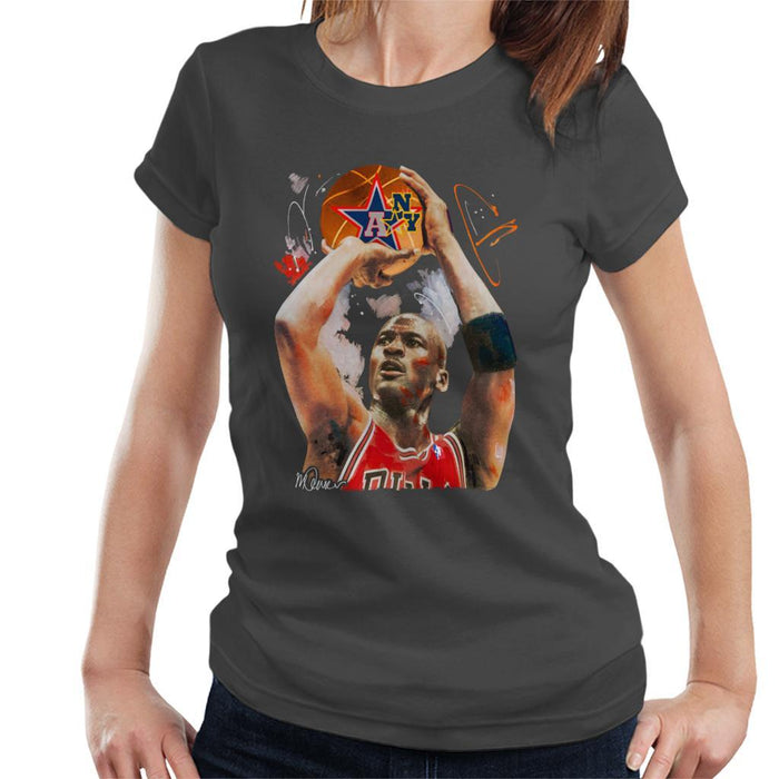 Sidney Maurer Original Portrait Of Michael Jordan Bulls Red Jersey Womens T-Shirt - Womens T-Shirt