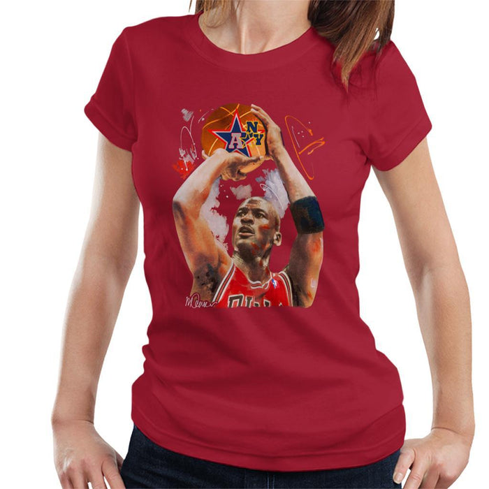 Sidney Maurer Original Portrait Of Michael Jordan Bulls Red Jersey Womens T-Shirt - Womens T-Shirt