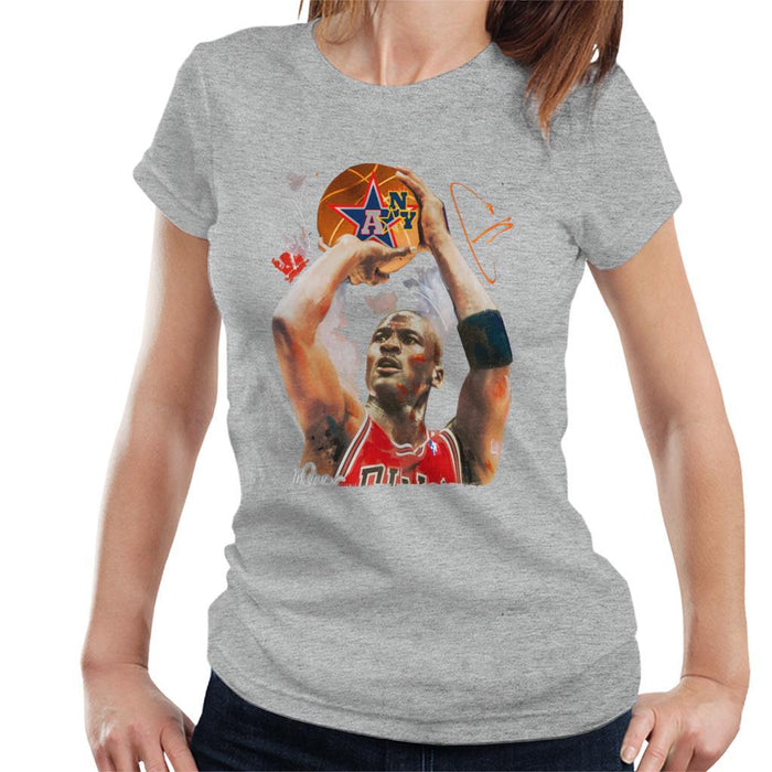 Sidney Maurer Original Portrait Of Michael Jordan Bulls Red Jersey Womens T-Shirt - Womens T-Shirt