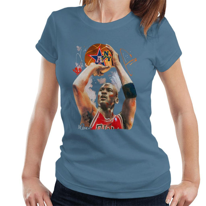 Sidney Maurer Original Portrait Of Michael Jordan Bulls Red Jersey Womens T-Shirt - Womens T-Shirt