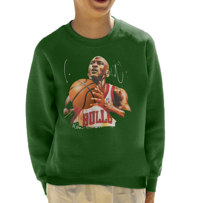 Sidney Maurer Original Portrait Of Michael Jordan Bulls White Jersey Kids Sweatshirt - Kids Boys Sweatshirt