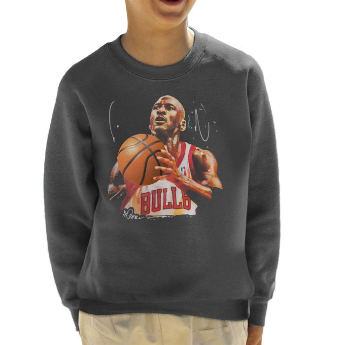 Sidney Maurer Original Portrait Of Michael Jordan Bulls White Jersey Kids Sweatshirt - Kids Boys Sweatshirt