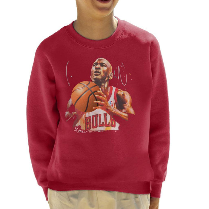 Sidney Maurer Original Portrait Of Michael Jordan Bulls White Jersey Kids Sweatshirt - Kids Boys Sweatshirt