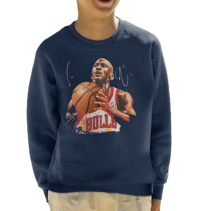 Sidney Maurer Original Portrait Of Michael Jordan Bulls White Jersey Kids Sweatshirt - Kids Boys Sweatshirt