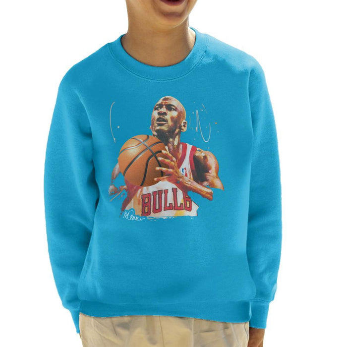 Sidney Maurer Original Portrait Of Michael Jordan Bulls White Jersey Kids Sweatshirt - Kids Boys Sweatshirt