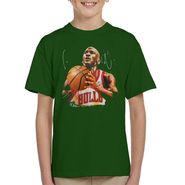 Sidney Maurer Original Portrait Of Michael Jordan Bulls White Jersey Kids T-Shirt - Kids Boys T-Shirt