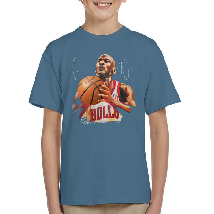 Sidney Maurer Original Portrait Of Michael Jordan Bulls White Jersey Kids T-Shirt - Kids Boys T-Shirt