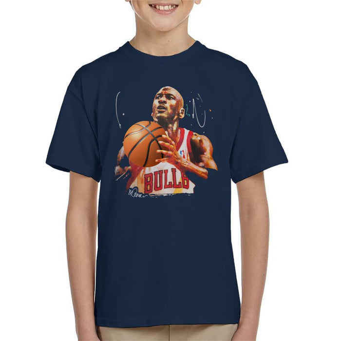 Sidney Maurer Original Portrait Of Michael Jordan Bulls White Jersey Kids T-Shirt - Kids Boys T-Shirt