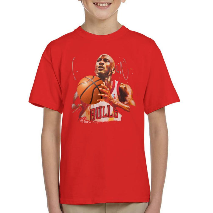 Sidney Maurer Original Portrait Of Michael Jordan Bulls White Jersey Kids T-Shirt - Kids Boys T-Shirt