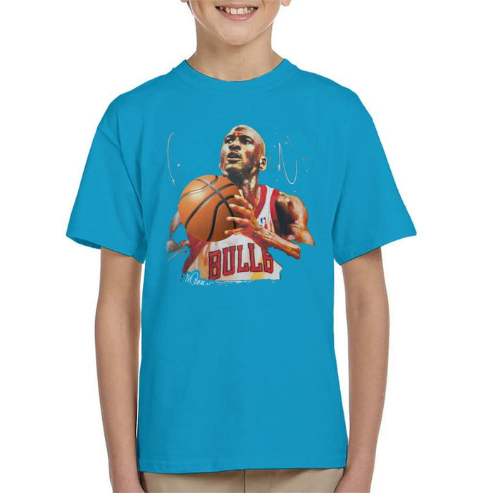 Sidney Maurer Original Portrait Of Michael Jordan Bulls White Jersey Kids T-Shirt - Kids Boys T-Shirt