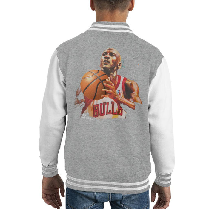Sidney Maurer Original Portrait Of Michael Jordan Bulls White Jersey Kids Varsity Jacket - Kids Boys Varsity Jacket