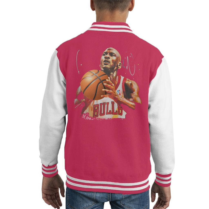 Sidney Maurer Original Portrait Of Michael Jordan Bulls White Jersey Kids Varsity Jacket - Kids Boys Varsity Jacket
