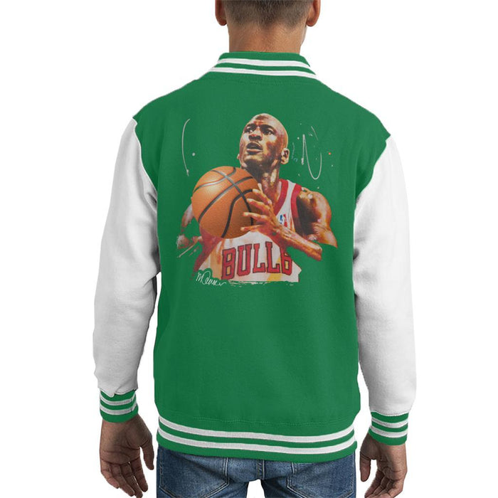 Sidney Maurer Original Portrait Of Michael Jordan Bulls White Jersey Kids Varsity Jacket - Kids Boys Varsity Jacket