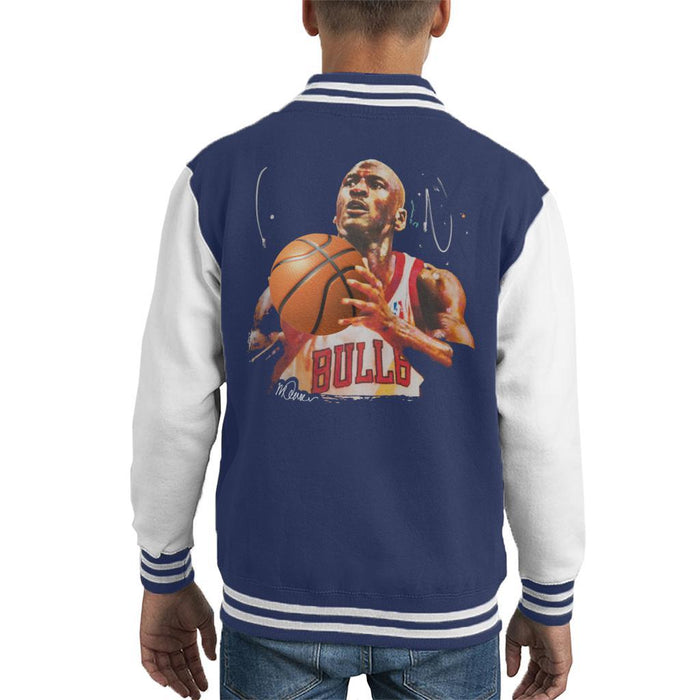 Sidney Maurer Original Portrait Of Michael Jordan Bulls White Jersey Kids Varsity Jacket - Kids Boys Varsity Jacket