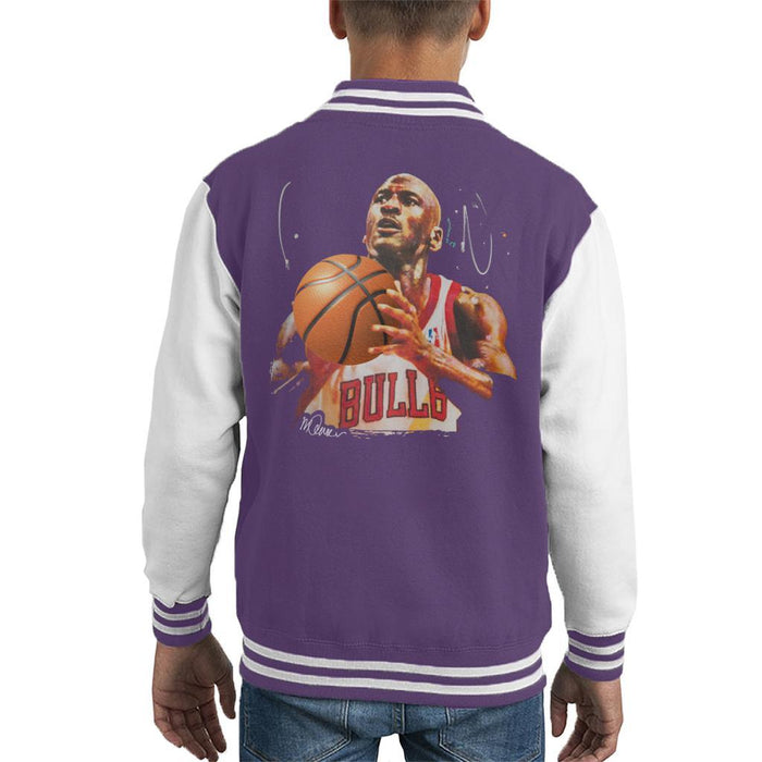 Sidney Maurer Original Portrait Of Michael Jordan Bulls White Jersey Kids Varsity Jacket - Kids Boys Varsity Jacket