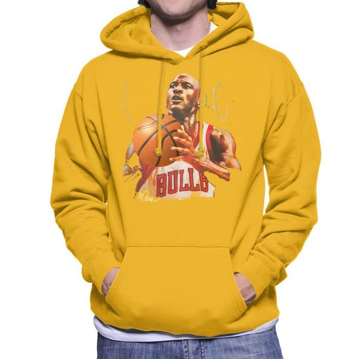 Sidney Maurer Original Portrait Of Michael Jordan Bulls White Jersey Mens Hooded Sweatshirt - Small / Gold - Mens Hooded Sweatshirt